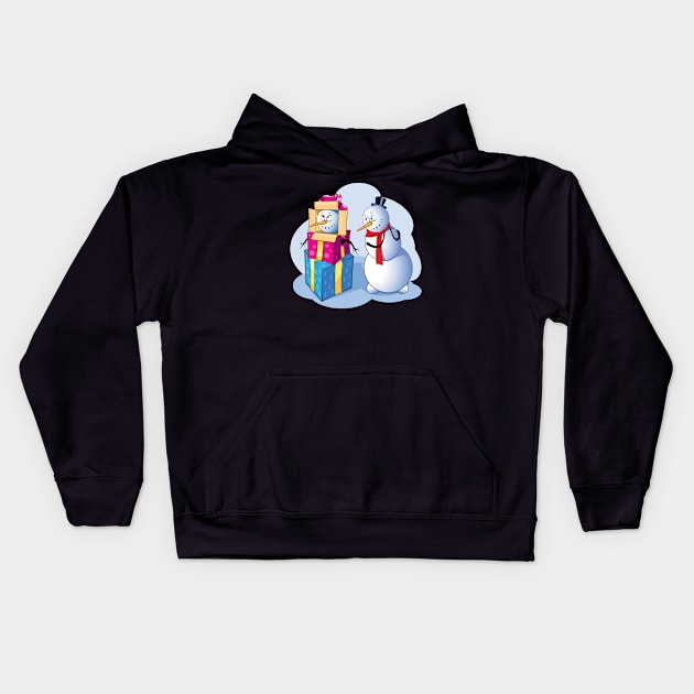 Funny Snowman Couple with Gifts Kids Hoodie by bluerockproducts